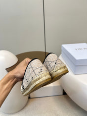 GRANVILLE ESPADRILLE TAN BEIGE OBLIQUE EMBROIDERED COTTON