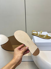 FLAT SANDALS 25S IN SHINY GOLD CALFSKIN RHINESTONES STRAP