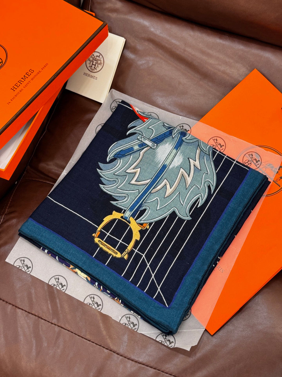 HERMES 25S SCARF 140 IN SILK CASHMERE 989486