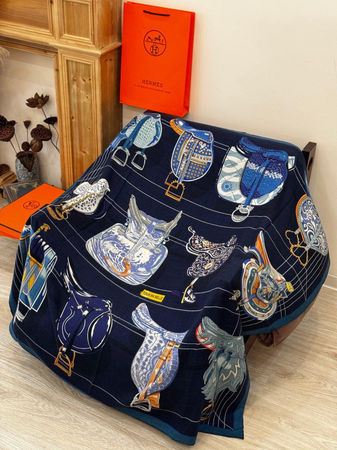 HERMES 25S SCARF 140 IN SILK CASHMERE 989486