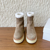 PRADA 25S ANKLE BOOTS 40 MM IN TAUPE BROWN SUEDE SHEARLING-LINED