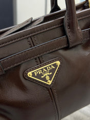 PRADA 25S BONNIE MINI HANDBAG 23 IN DARK BROWN CALFSKIN GOLD HARDWRE
