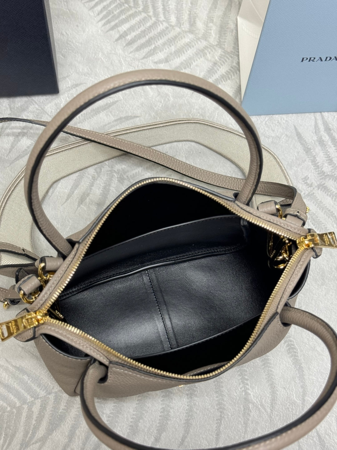 PRADA 25S SMALL BAG 23 IN TAUPE CALFSKIN GOLD HARDWRE