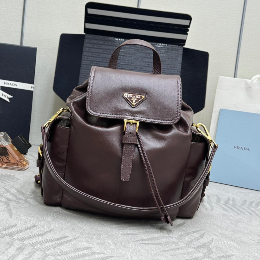 PRADA 25S EXPLORE MEDIUM BACKPACK 29 IN SIENNA CALFSKIN GOLD HARDWRE