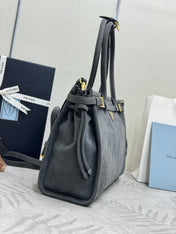 PRADA 25S BONNIE LARGE HANDBAG 38 IN DARK GRAY SUEDE GOLD HARDWRE