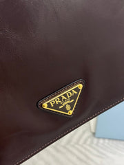 PRADA 25S SHOULDER BAG 23 IN DARK BROWN CALFSKIN GOLD HARDWRE