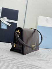 PRADA 25S SHOULDER BAG 23 IN DARK BROWN CALFSKIN GOLD HARDWRE