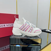 VIV' RUN SNEAKERS IN WHITE TECHNICAL FABRIC WITH PINK AND LIGHT BLUE CALFSKIN