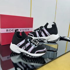 VIV' RUN SNEAKERS IN BLACK TECHNICAL FABRIC WITH PINK AND WHITE CALFSKIN