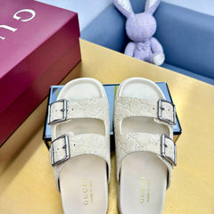 GG SANDALS IN CREAM WHITE LAMBSKIN MIX SUEDE EMBOSSED LOGO