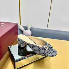 GG HIGH HEELS 65 IN GREY FABRIC WITH GOLD HARDWARE