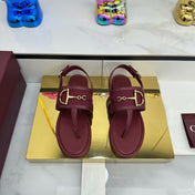 GG FLAT THONG SANDALS WITH ANKLE STRAP IN RED LAMBSKIN AND FABRIC