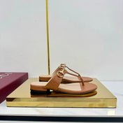 THONG SANDALS IN BROWN LAMBSKIN PRINTED LOGO WITH GOLD HARDWARE