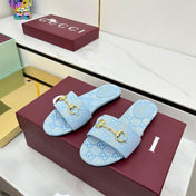 GG SLIDES IN BLUE WITH GOLD HARDWARE