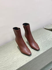 YSL 25S HEELED ANKLE BOOTS 75 MM IN BROWN LAMBSKIN