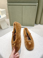 PRADA 25S MARY JANE BALLET FLATS IN BROWN FUR