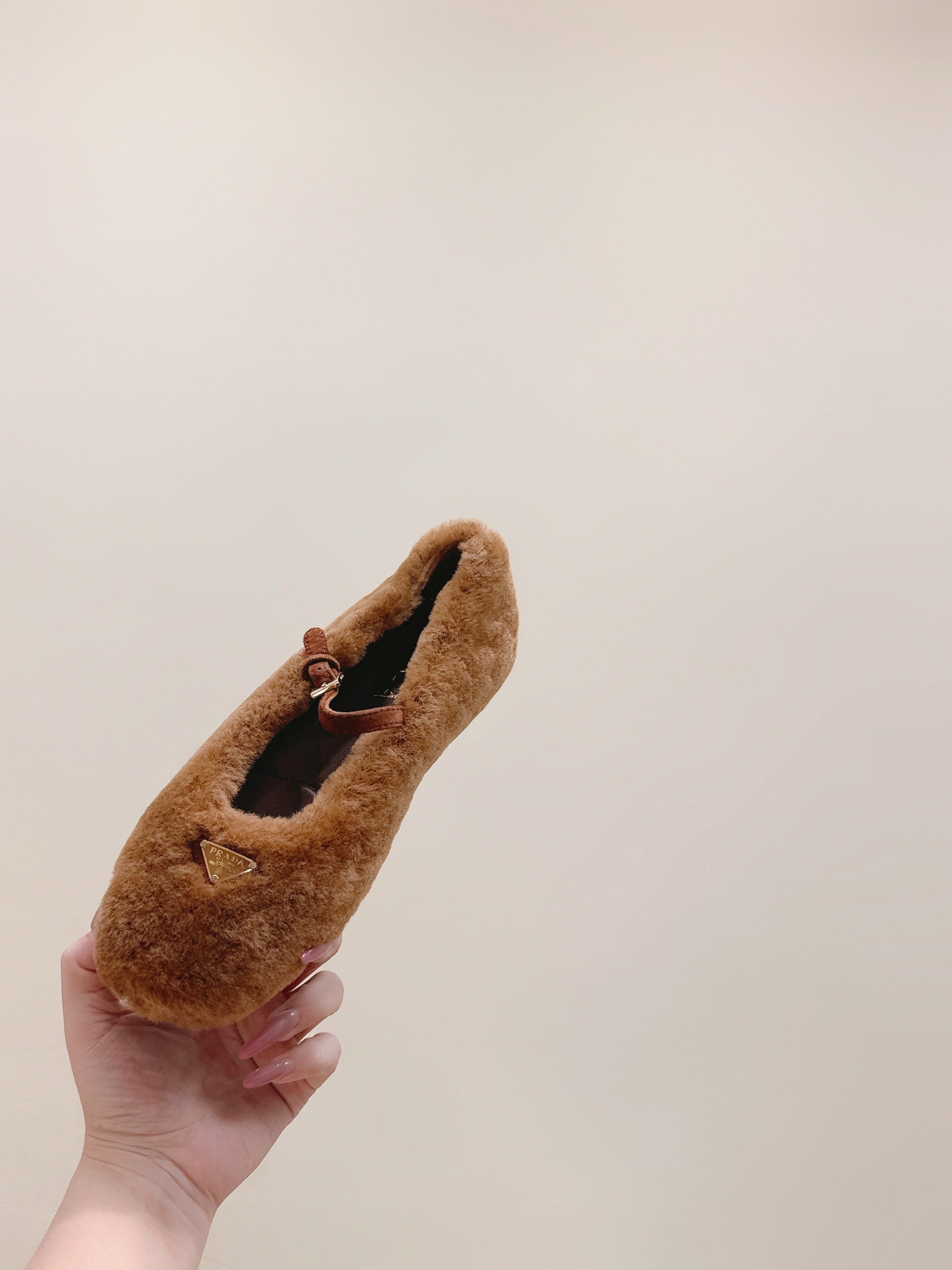 PRADA 25S MARY JANE BALLET FLATS IN BROWN FUR