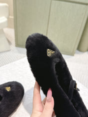PRADA 25S MARY JANE BALLET FLATS IN BLACK FUR