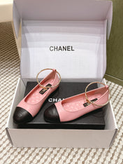 CHANEL 25S BALLERINA SHOES IN PINK AND BLACK CALFSKIN GOLD HARDWARE