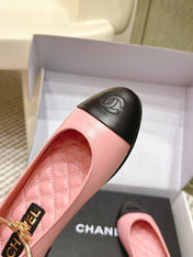 CHANEL 25S BALLERINA SHOES IN PINK AND BLACK CALFSKIN GOLD HARDWARE
