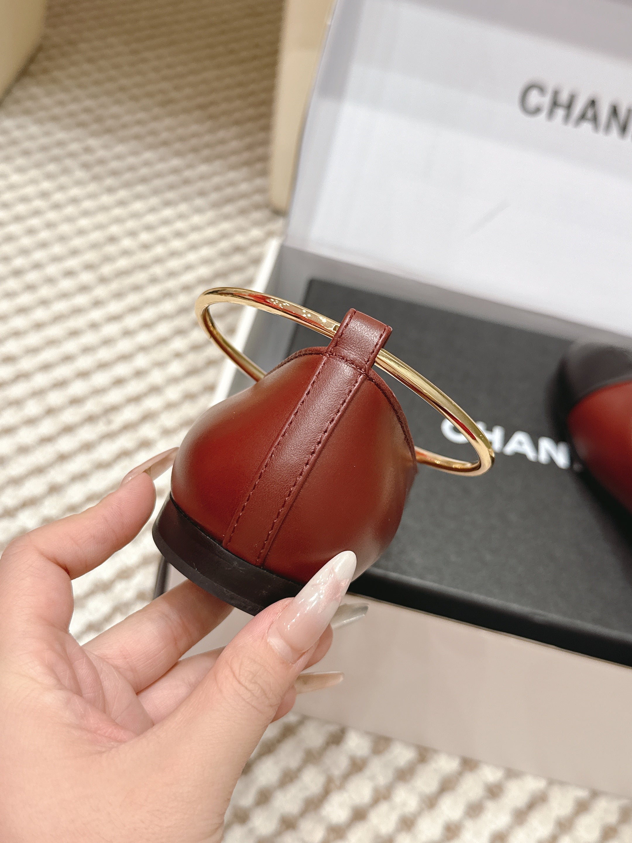 CHANEL 25S BALLERINA SHOES IN MAROON RED AND BLACK CALFSKIN GOLD HARDWARE