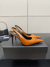 YSL 25S SLINGBACK HIGH HEELS 90 MM IN DARK ORANGE LAMBSKIN WITH GOLD HARDWARE STYLE 13