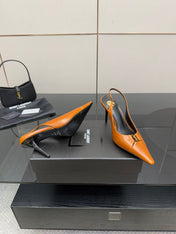 YSL 25S SLINGBACK HIGH HEELS 90 MM IN DARK ORANGE LAMBSKIN WITH GOLD HARDWARE STYLE 13