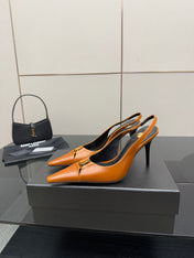 YSL 25S SLINGBACK HIGH HEELS 90 MM IN DARK ORANGE LAMBSKIN WITH GOLD HARDWARE STYLE 13