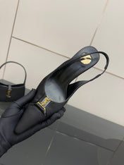YSL 25S SLINGBACK HIGH HEELS 90 MM IN BLACK SATIN WITH GOLD HARDWARE STYLE 18