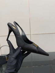 YSL 25S SLINGBACK HIGH HEELS 90 MM IN BLACK SATIN WITH GOLD HARDWARE STYLE 18