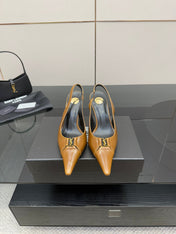 YSL 25S SLINGBACK HIGH HEELS 90 MM IN COPPER BROWN LAMBSKIN WITH GOLD HARDWARE STYLE 11