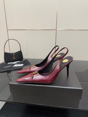 YSL 25S SLINGBACK HIGH HEELS 90 MM IN DARK RED LAMBSKIN WITH GOLD HARDWARE STYLE 9