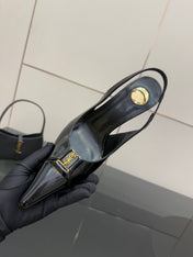 YSL 25S SLINGBACK HIGH HEELS 90 MM IN BLACK LAMBSKIN WITH GOLD HARDWARE STYLE 8