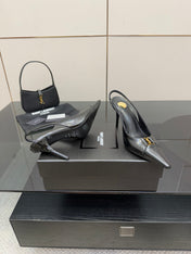 YSL 25S SLINGBACK HIGH HEELS 90 MM IN BLACK LAMBSKIN WITH GOLD HARDWARE STYLE 8