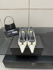 YSL 25S SLINGBACK HIGH HEELS 90 MM IN WHITE LAMBSKIN WITH GOLD HARDWARE STYLE 6