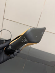 YSL 25S SLINGBACK HIGH HEELS 90 MM IN DARK BEIGE LAMBSKIN WITH GOLD HARDWARE STYLE 5