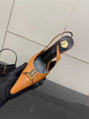 YSL 25S SLINGBACK HIGH HEELS 90 MM IN DARK ORANGE LAMBSKIN WITH GOLD HARDWARE STYLE 4