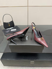 YSL 25S SLINGBACK HIGH HEELS 90 MM IN DARK RED LAMBSKIN WITH GOLD HARDWARE STYLE 2