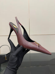 YSL 25S SLINGBACK HIGH HEELS 90 MM IN DARK RED LAMBSKIN WITH GOLD HARDWARE STYLE 2