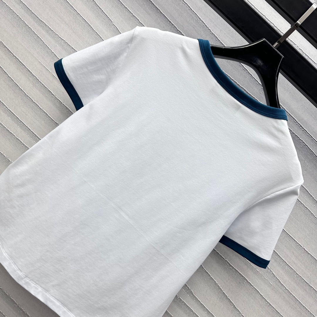 GG White Blue Cotton Jersey T-shirt With Print