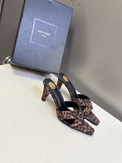 YSL 25S JILL MULES 75MM IN LEOPARD PRINT SMOOTH CALFSKIN