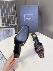 YSL 25S JILL MULES 75MM IN LEOPARD PRINT SMOOTH CALFSKIN