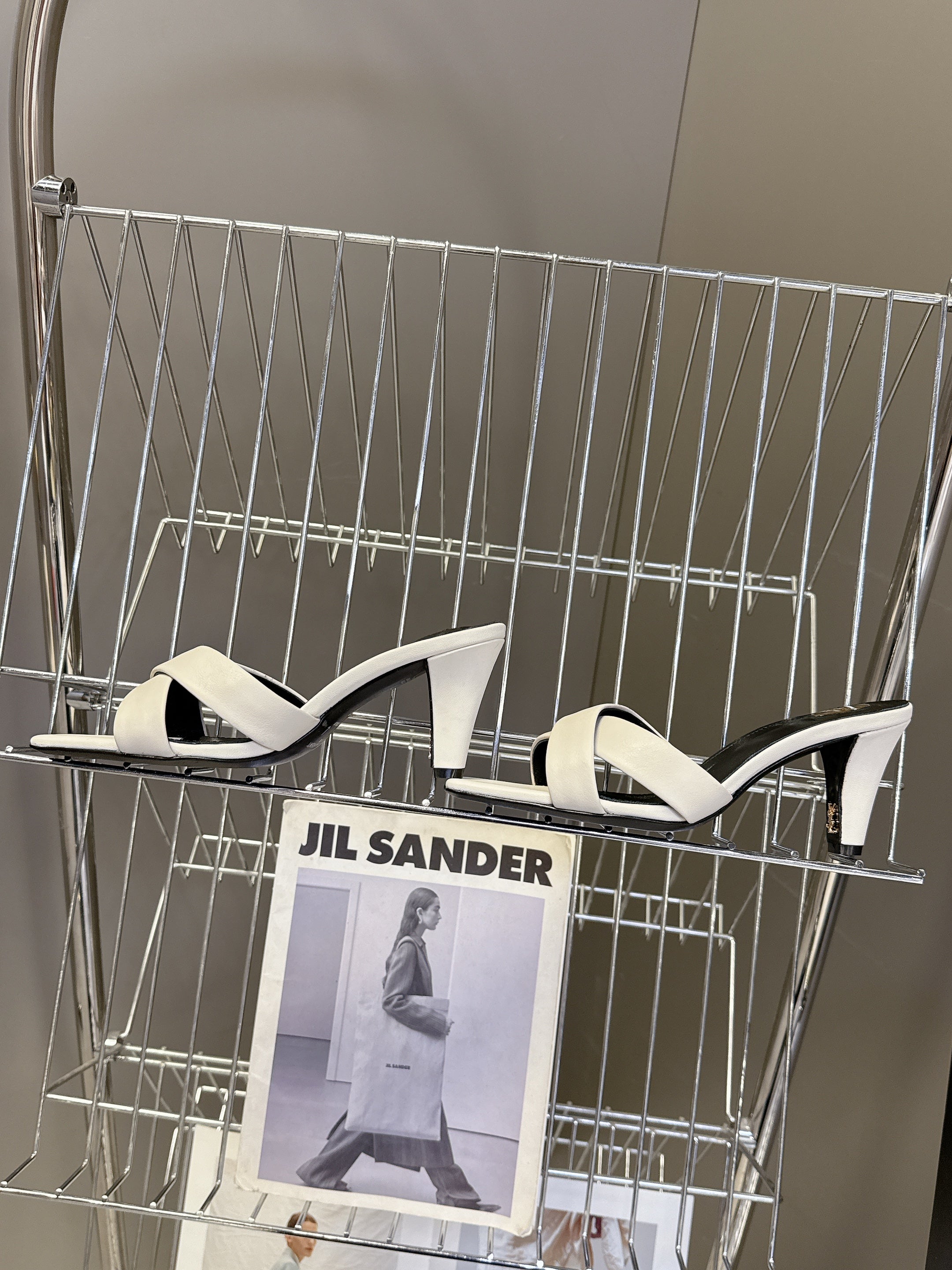 YSL 25S JILL MULES 75MM IN WHITE SMOOTH CALFSKIN