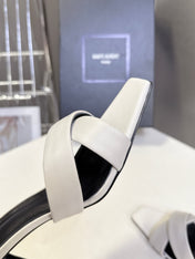 YSL 25S JILL MULES 75MM IN WHITE SMOOTH CALFSKIN