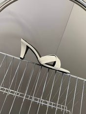 YSL 25S JILL MULES 75MM IN WHITE SMOOTH CALFSKIN