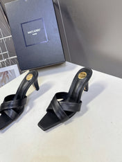 YSL 25S JILL MULES 75MM IN BLACK SMOOTH CALFSKIN