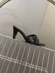 YSL 25S JILL MULES 75MM IN BLACK SMOOTH CALFSKIN