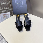 YSL 25S JILL MULES 75MM IN BLACK SMOOTH CALFSKIN