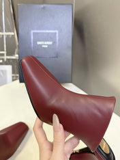 YSL 25S HIGH-HEEL SANDALS 75 MM IN DARK RED LAMBSKIN