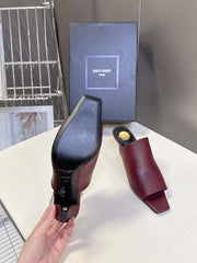 YSL 25S HIGH-HEEL SANDALS 75 MM IN DARK RED LAMBSKIN